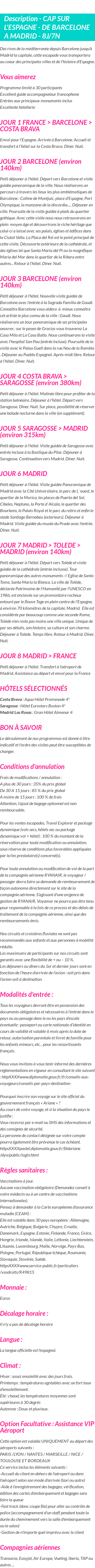 Détails du séjour