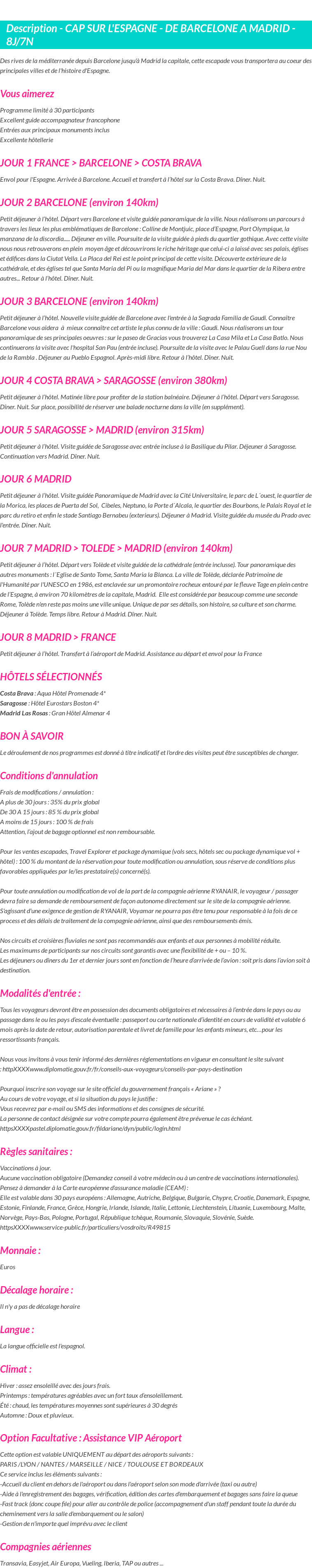 Détails du séjour