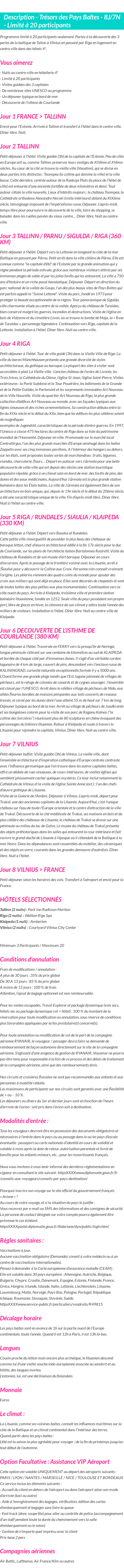 Détails du séjour