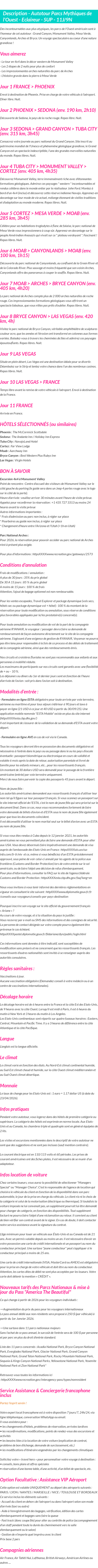 Détails du séjour