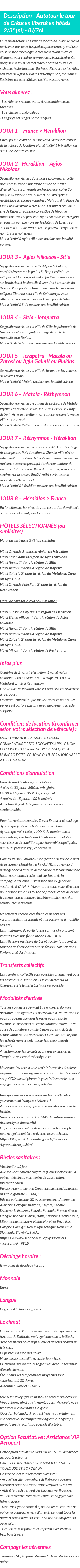Détails du séjour