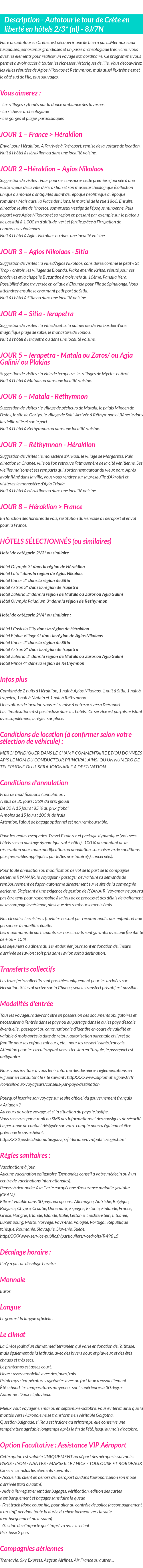 Détails du séjour