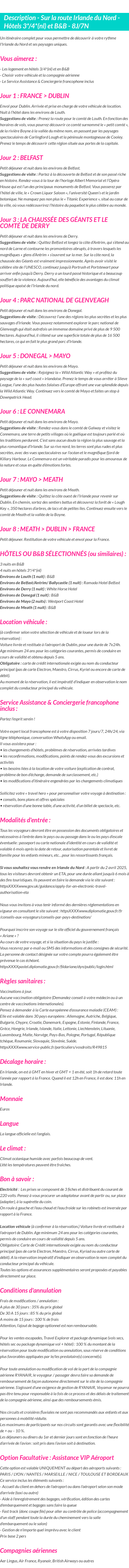 Détails du séjour