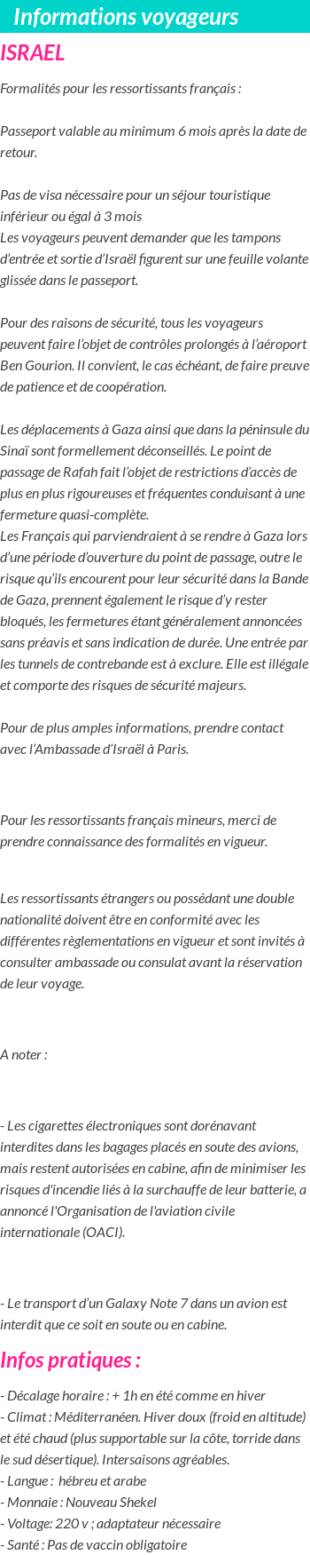 Formalités et infos voyageurs