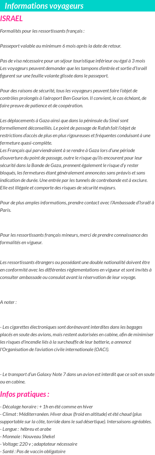 Formalités et infos voyageurs