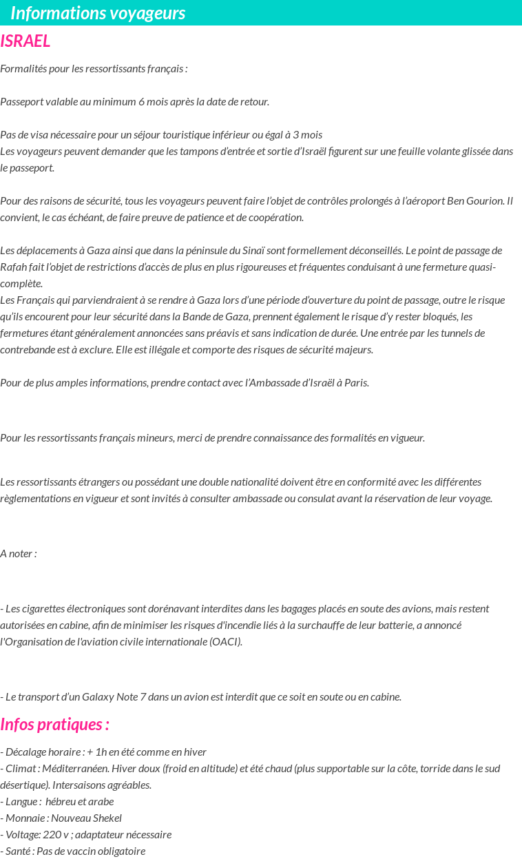 Formalités et infos voyageurs