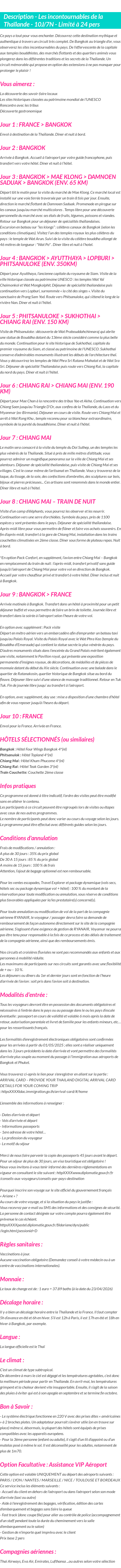 Détails du séjour