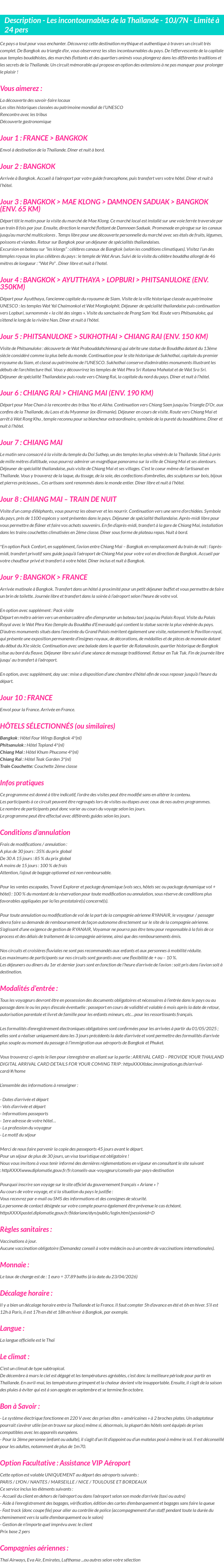 Détails du séjour