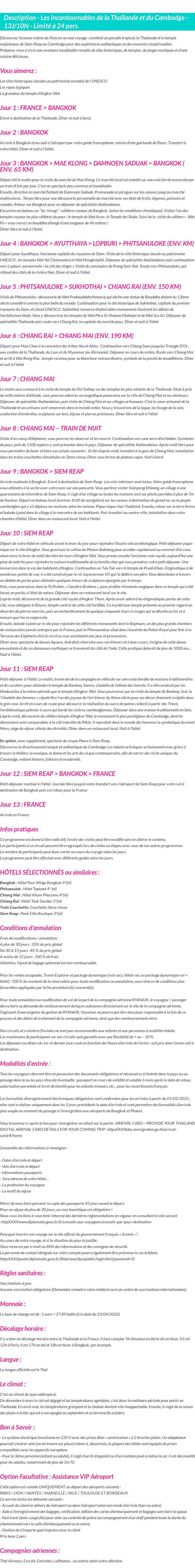 Détails du séjour