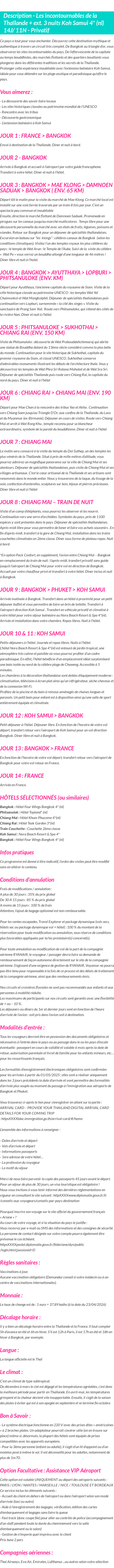 Détails du séjour