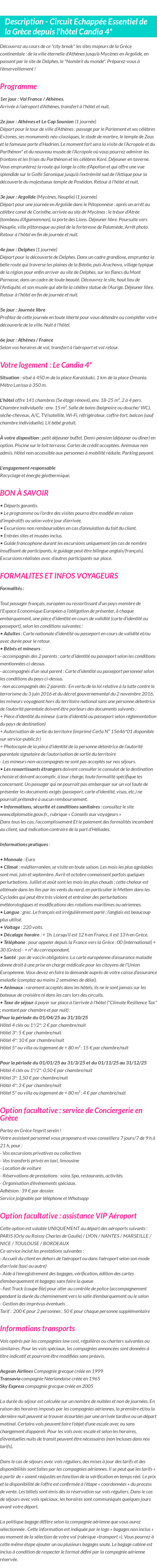 Détails du séjour