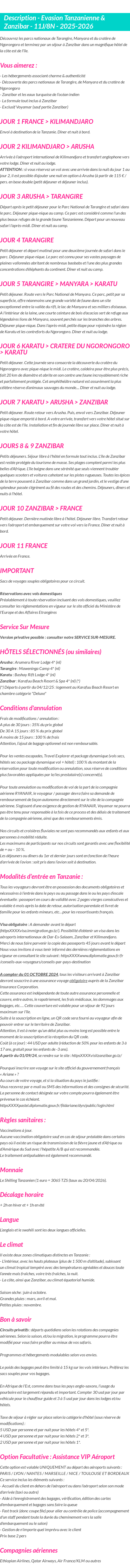 Détails du séjour