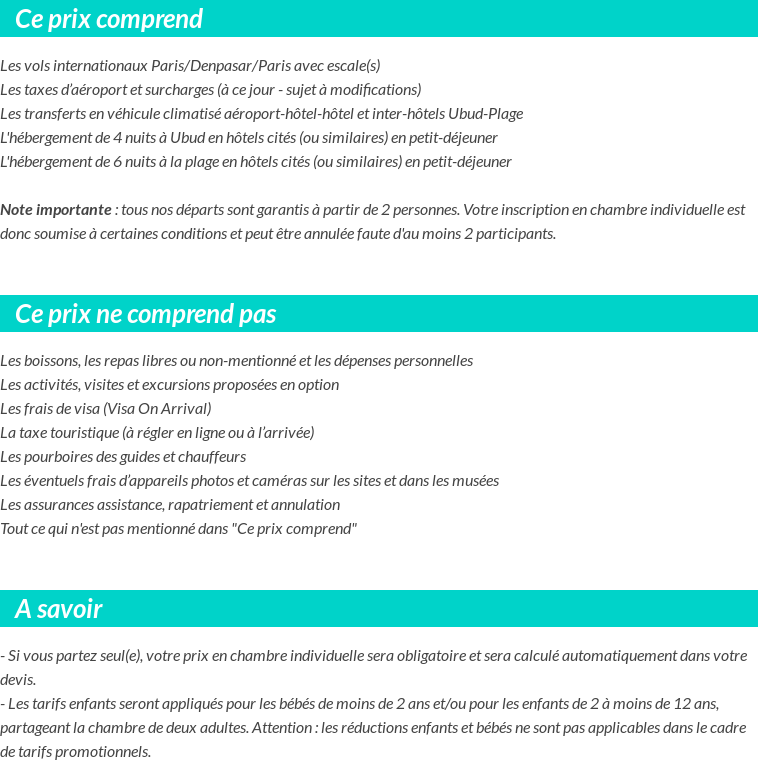 Conditions tarifaires