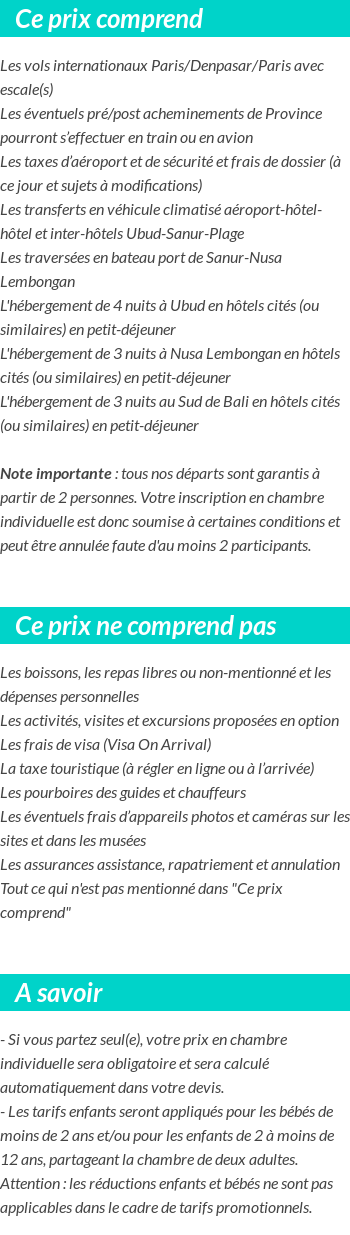 Conditions tarifaires