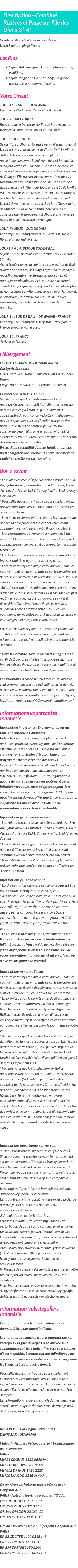 Détails du séjour