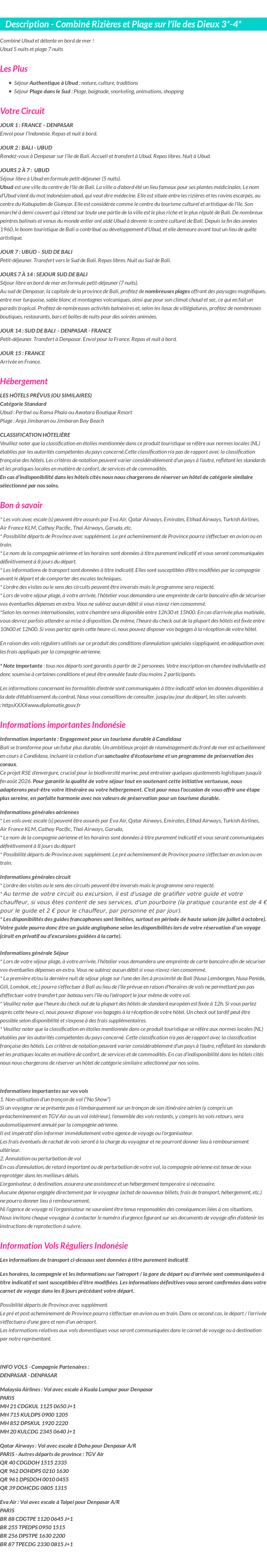 Détails du séjour