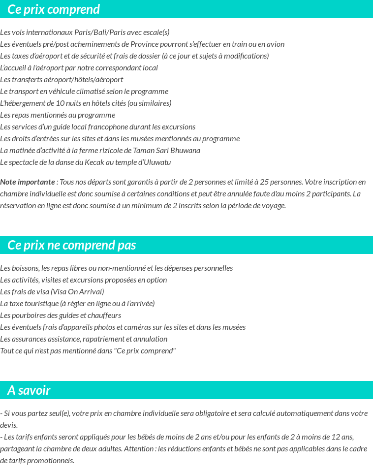 Conditions tarifaires