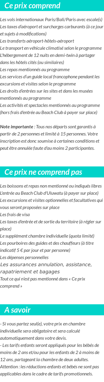 Conditions tarifaires