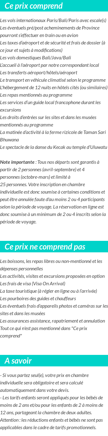 Conditions tarifaires