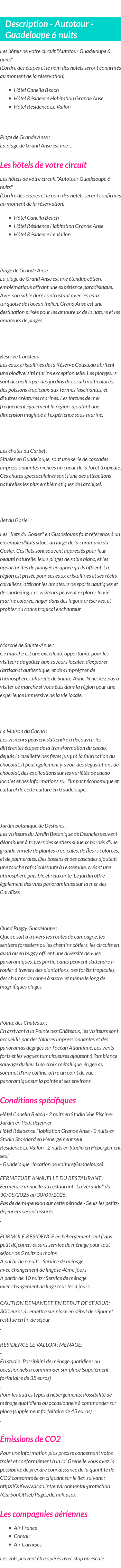 Détails du séjour