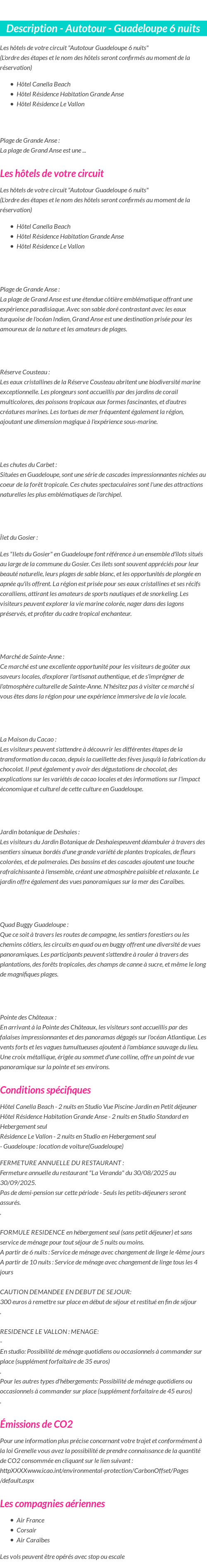 Détails du séjour