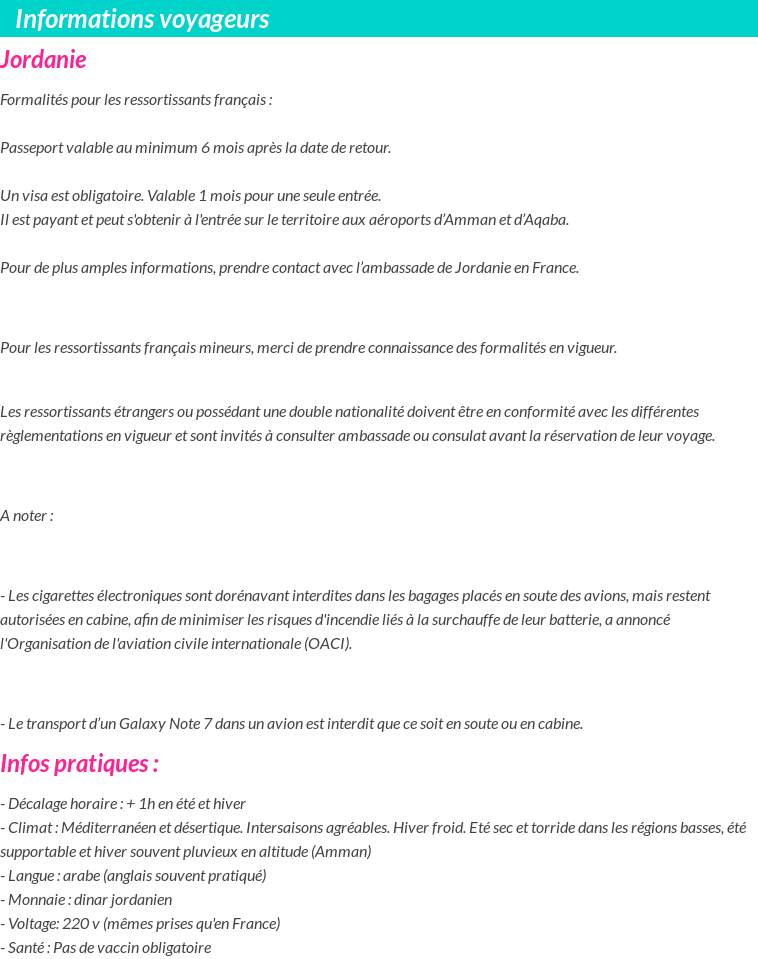 Formalités et infos voyageurs