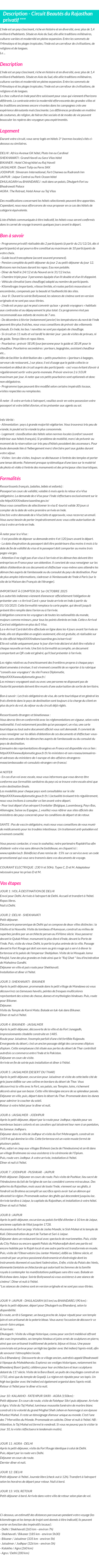 Détails du séjour