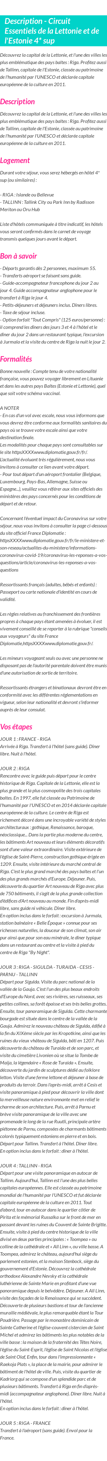 Détails du séjour