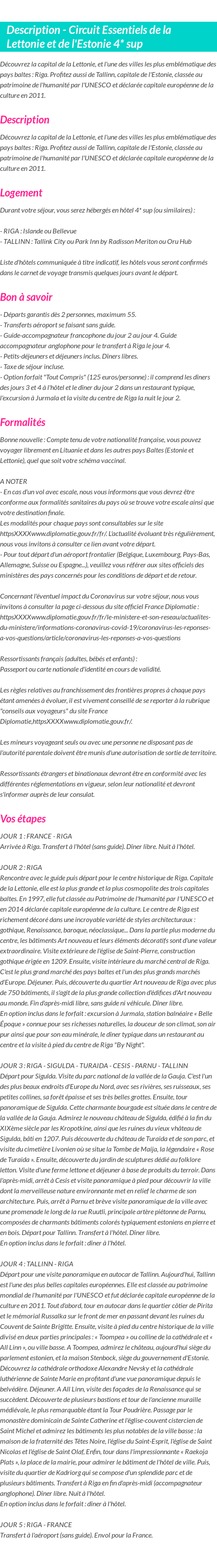 Détails du séjour