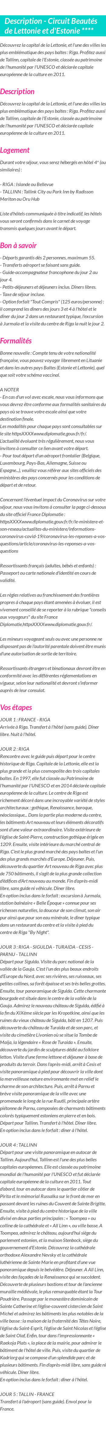 Détails du séjour