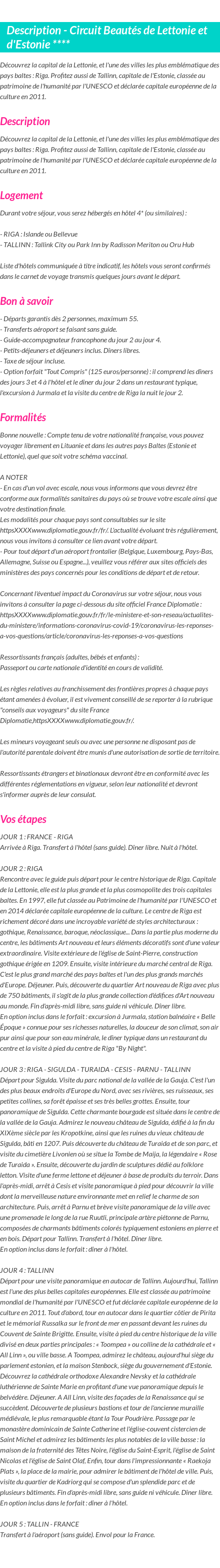 Détails du séjour