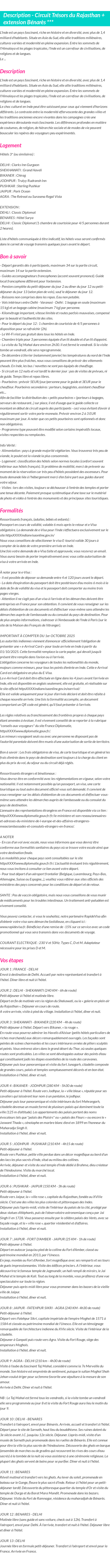 Détails du séjour