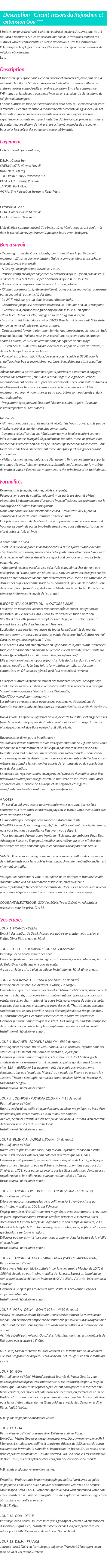 Détails du séjour