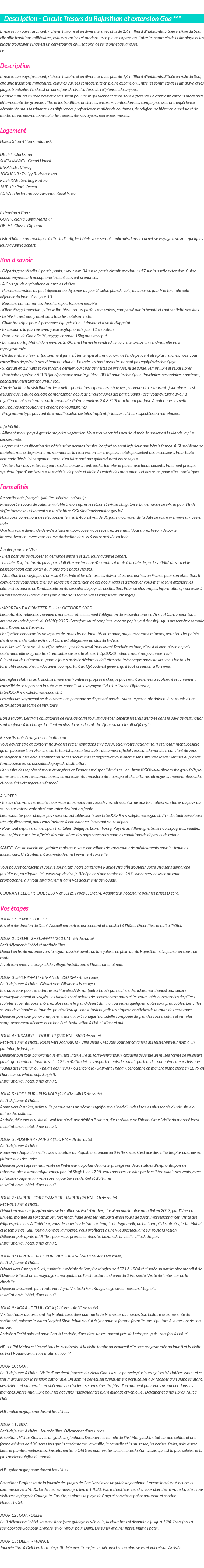 Détails du séjour