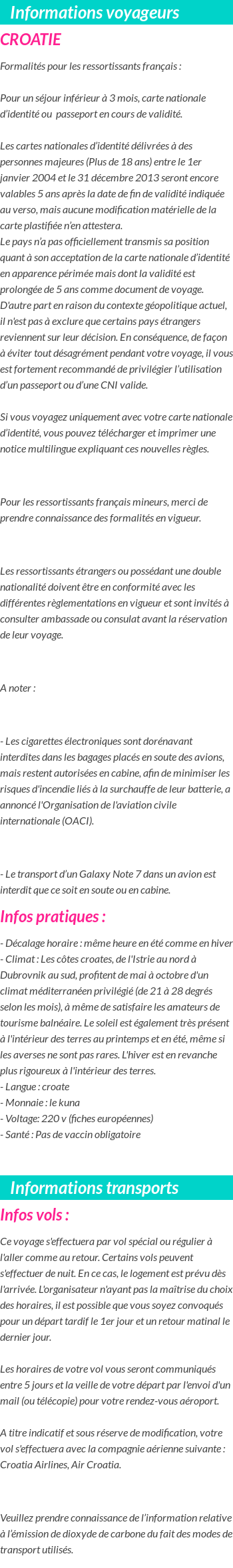 Formalités et infos voyageurs