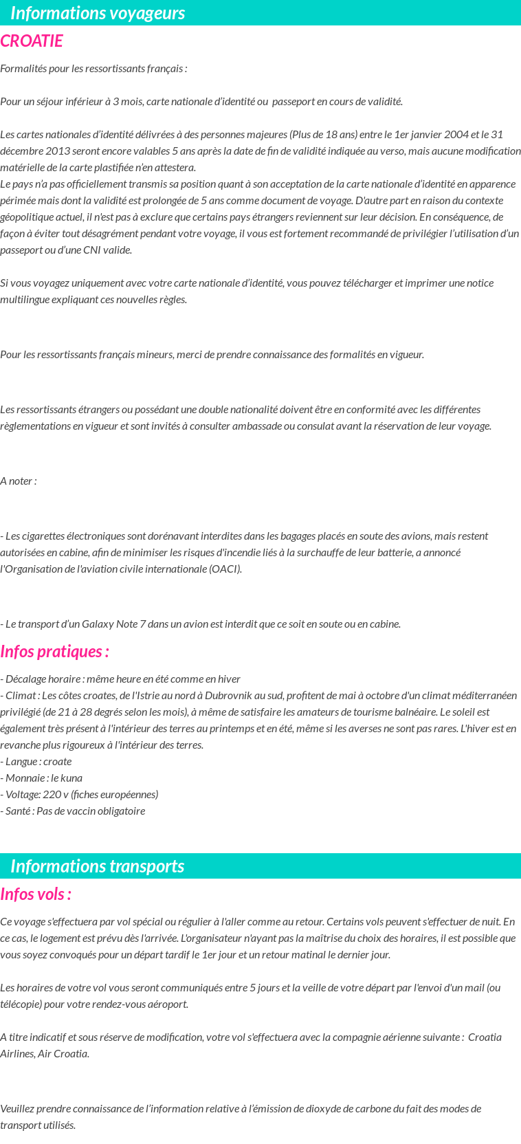 Formalités et infos voyageurs