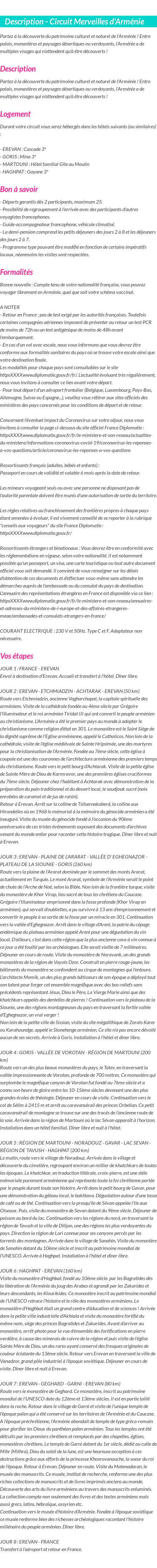 Détails du séjour