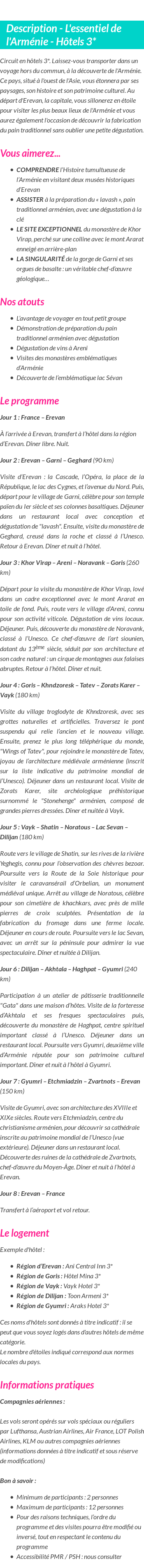Détails du séjour