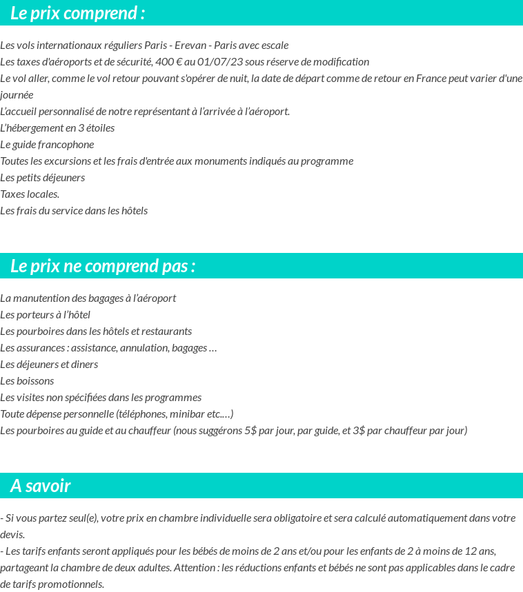 Conditions tarifaires