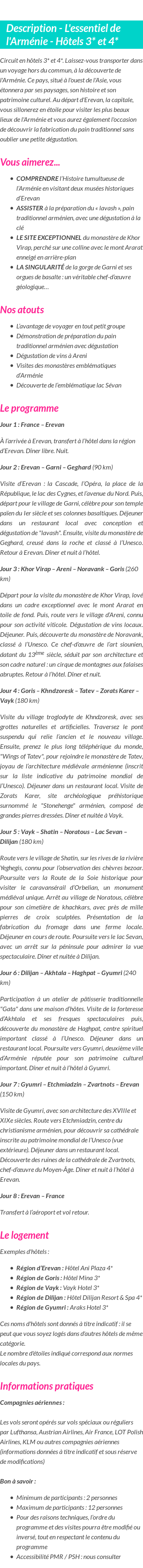 Détails du séjour