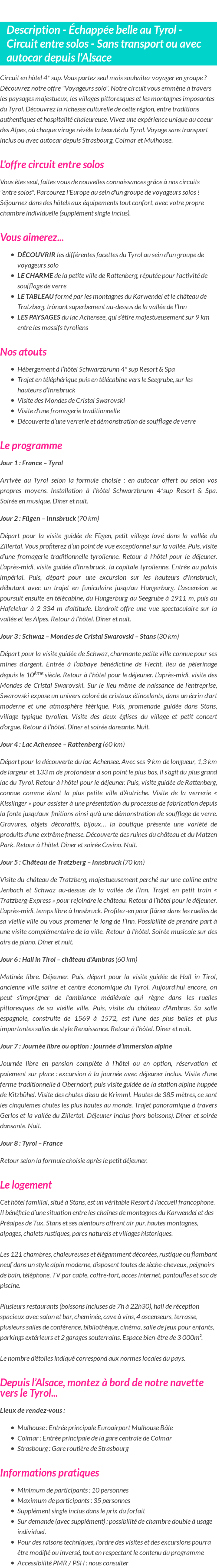 Détails du séjour