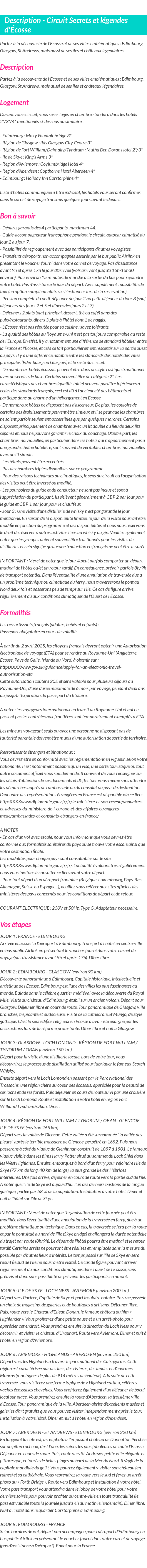 Détails du séjour
