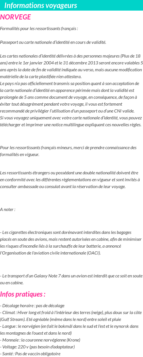 Formalités et infos voyageurs