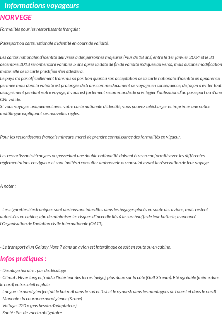 Formalités et infos voyageurs