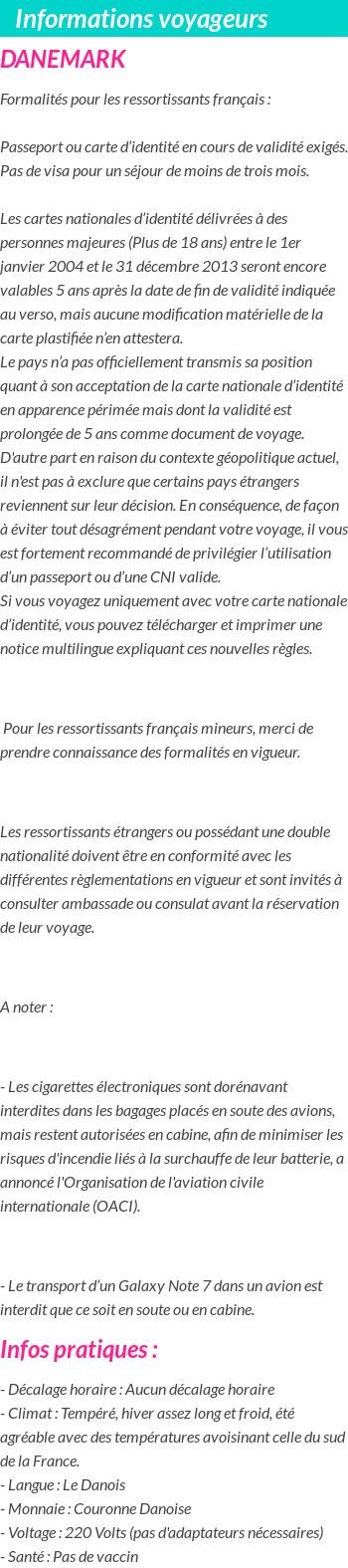 Formalités et infos voyageurs