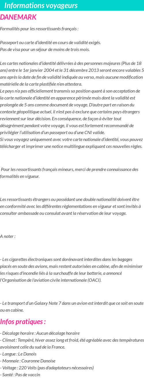 Formalités et infos voyageurs
