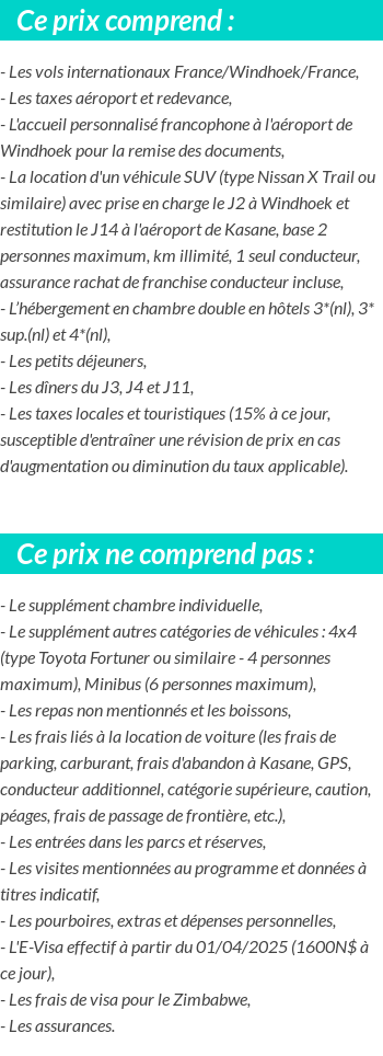 Conditions tarifaires
