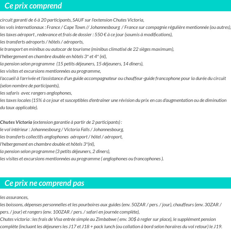 Conditions tarifaires