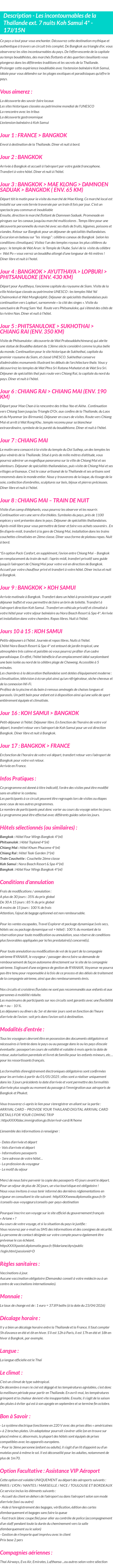 Détails du séjour
