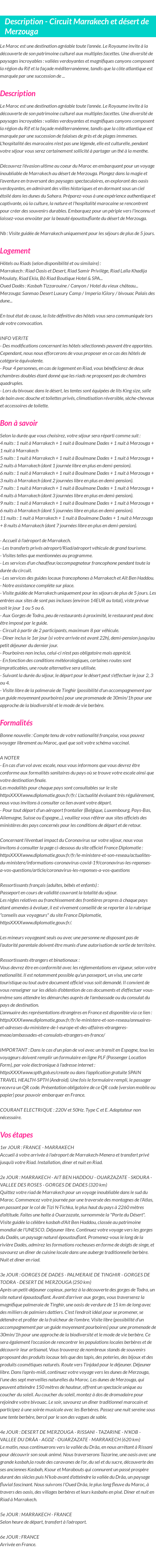 Détails du séjour